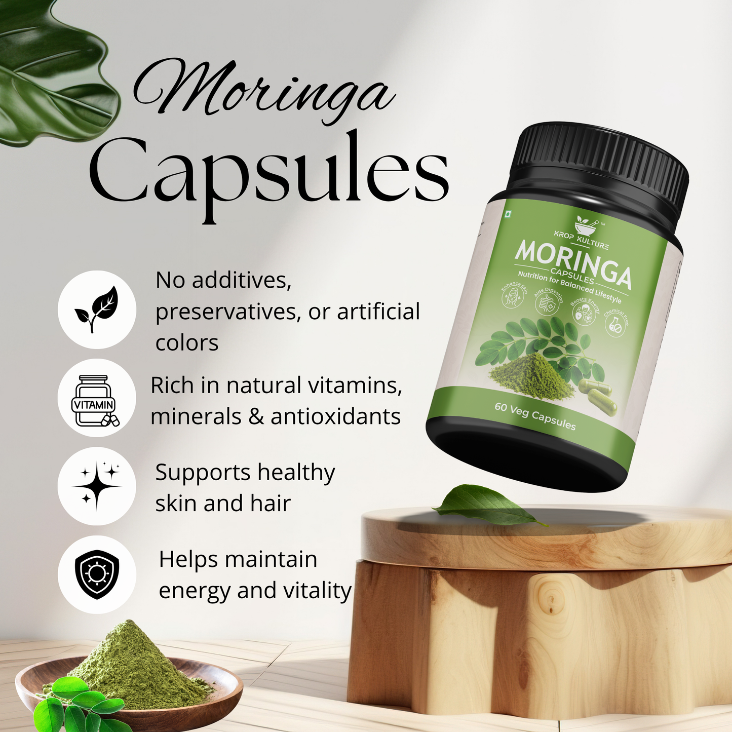 Krop Kulture Natural Moringa Capsules 60 veg capsules