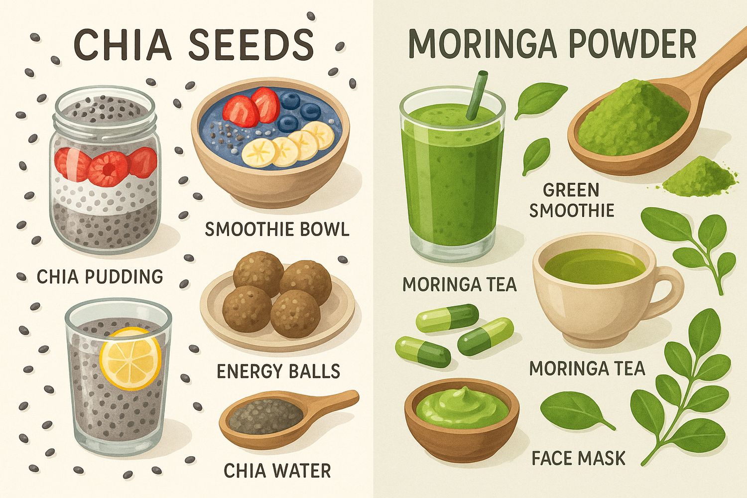 chia seeds and moringa powder uses 